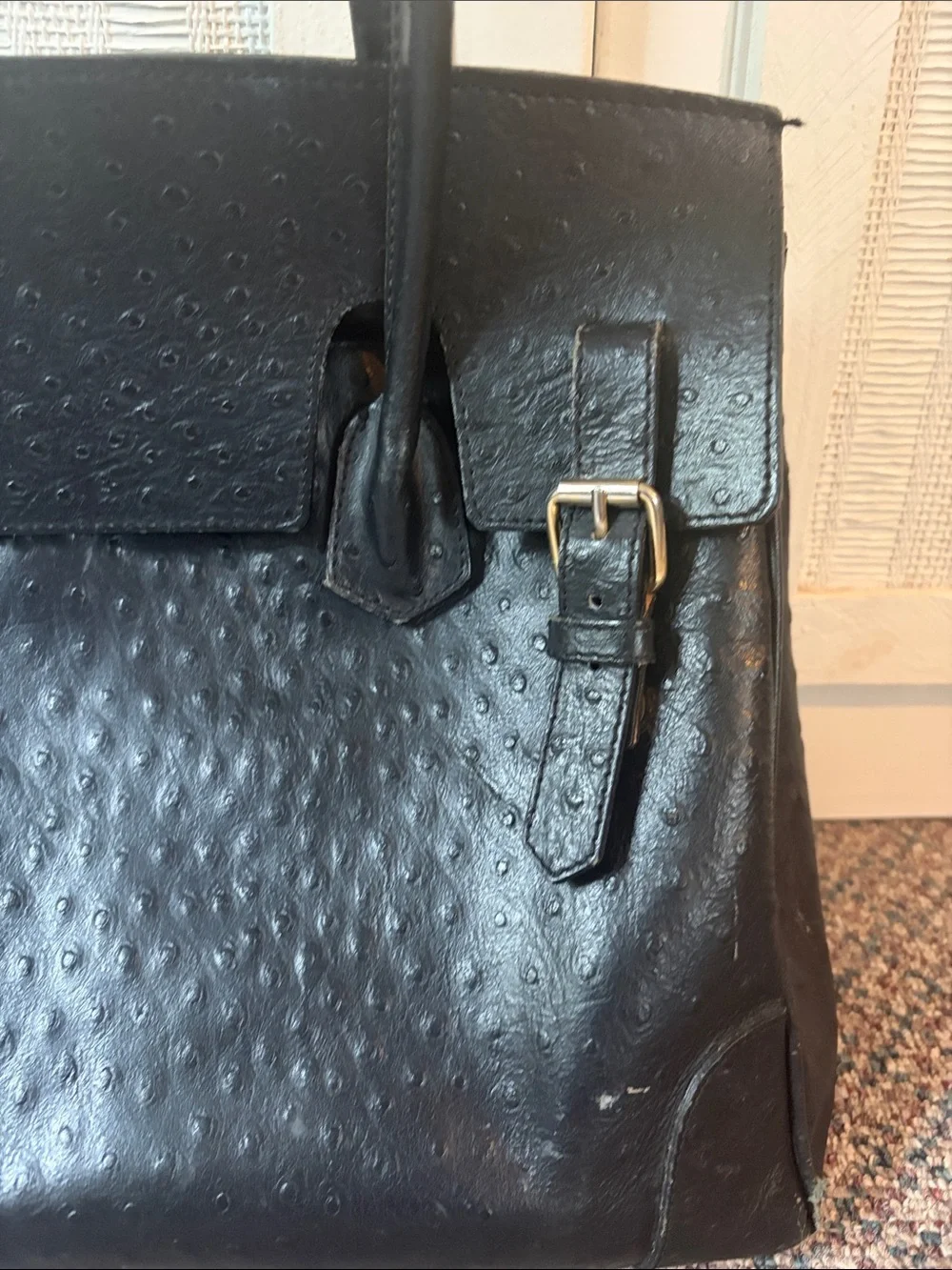 Marina rinaldi Black Women's Tote Bag - Sculpted Ostrich-Texture Shoulder Bag